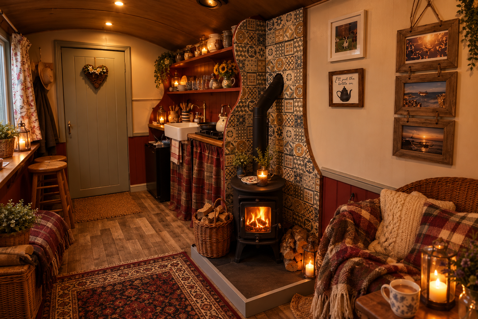 Cosy shepherd's hut with woodburner in Holt woodland, North Norfolk, UK