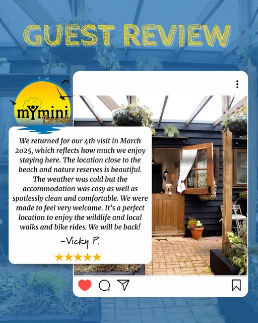 Five star review from Callum on Google Reviews that says "Amazing place! So calm and relaxing deffo will be returning next year.  We stopped in the old wood shed that had been converted was stunning,  the bed was sooooo comfy. Nigel the owner a lovely man very busy but  always finds time to chat to you. The lady that sorted the breakfast  ( I’m guessing mrs Nigel was lovely too. Place so clean and well kept.  The breakfast area was spotless really is 5 star rating. Can honestly  say was a dream place. Thank you The Nelson’s"