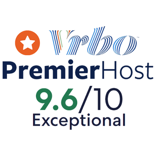 Vrbo premier host badge with exceptional 9.6 rating